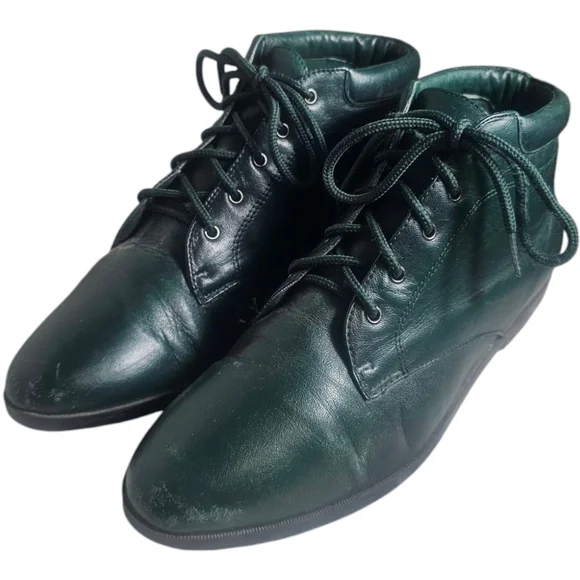 Danexx Green Leather Lace-Up Flat Ankle Boots Size 8.5 D Austin 4 - Picture 8 of 9